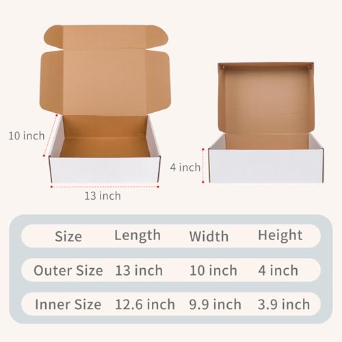 Fishat 13" x 10" x 4" White Corrugated Cardboard Shipping Boxes Set of 15 - size: 13" x 10" x 4"