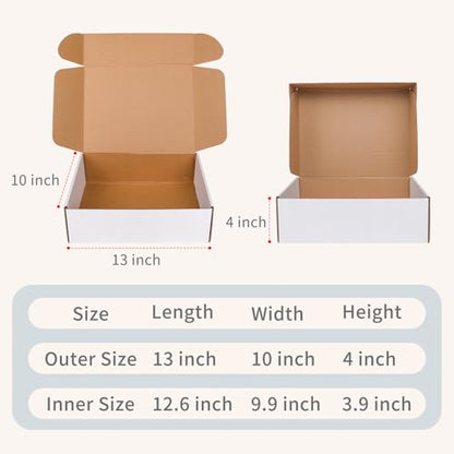 Fishat 13" x 10" x 4" White Corrugated Cardboard Shipping Boxes Set of 15 - size: 13" x 10" x 4"