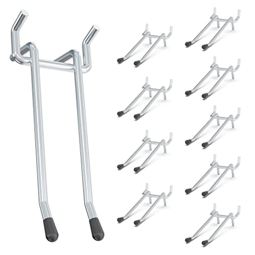HUHOLE 10 Pack 4 Inch Double Arm Pegboard Hooks for 1/4" Peg Board - color: Silver, size: 4 Inch