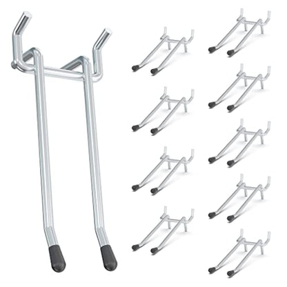 HUHOLE 10 Pack 4 Inch Double Arm Pegboard Hooks for 1/4" Peg Board - color: Silver, size: 4 Inch