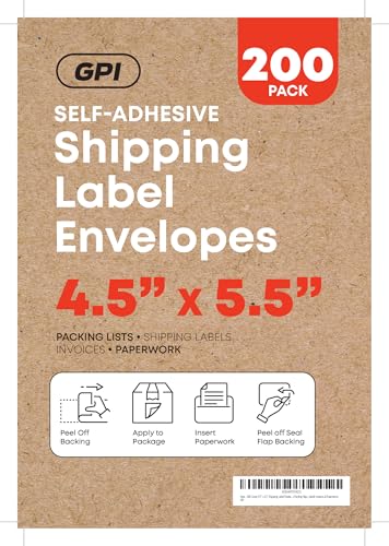 2000 Count 4.5" x 5.5" Shipping Label Envelopes, Clear Packing List Pouches with Self-Adhesive Back, Top Loading for Shipping Labels Sleeves, for Packing Slips, Labels Invoices & Paperwork. GPI - size: 4.5" X 5.5"