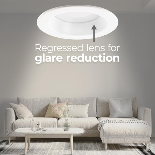 Builder Essential 4in Cutout 1,050 Lumens Round LED Recessed Light and Housing for Remodel or New Construction with Regressed Trim 8W-10W-12W, 5-CCT 2700-3000-3500-4000-5000K in White - size: 5in Size, 1050 Lumens