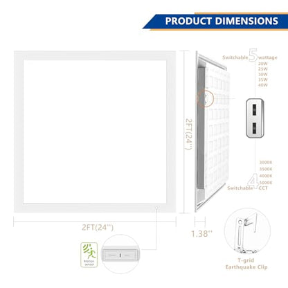 2x2 LED Drop Ceiling Light Panel,6000LM Sensor-Ready,ETL 30 Pack - size: 2x2-30Pack