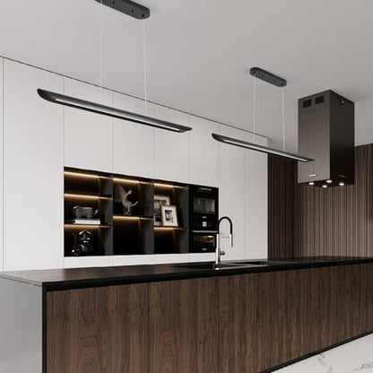 47" Modern Led Linear Pendant Light 36w Dimmable Ceiling Hanging Lights Wood Linear Chandeliers Office Lighting for Dining Room Kitchen Island Pool Table Light Living Room Bar Pendant Light Black - color: Black, size: 47IN