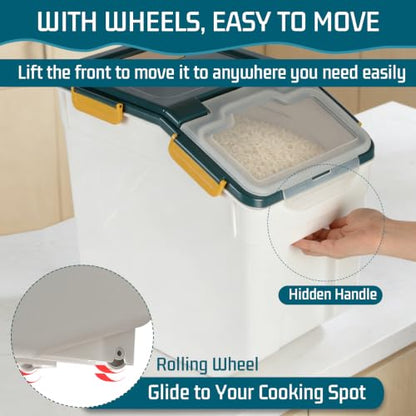 2 Pack 25lbs Rice Storage Container with Wheels, Flour and Sugar Container - color: 2Pcs 25LB Blue