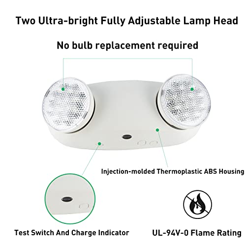 OSTEK LED Emergency Light with Adjustable Floodlight Heads, 90-Min Backup Battery, Fire-Resistant, 120-277V, UL 94V-0 Rated, for Business Use(6pack) - size: 6pack
