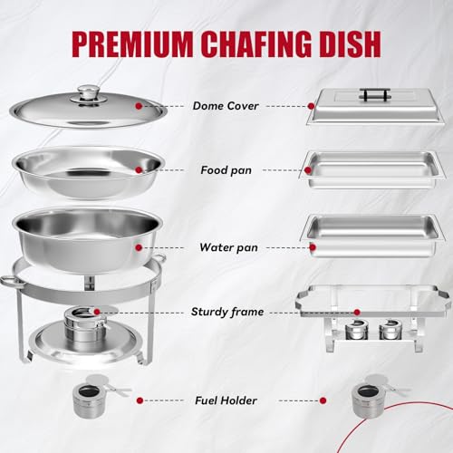 IMACONE Chafing Dish Buffet Set, 6 Pack, 5QT Round & 8QT Rectangle - size: 6-Pack