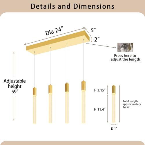 Modern 4-Light Gold Crystal Column Pendant Light Rectangular Crystal Chandelier LED Hanging Light for Dining Room Living Room, Hallway, Bedroom - color: Gold, size: Rectangle 4-Light
