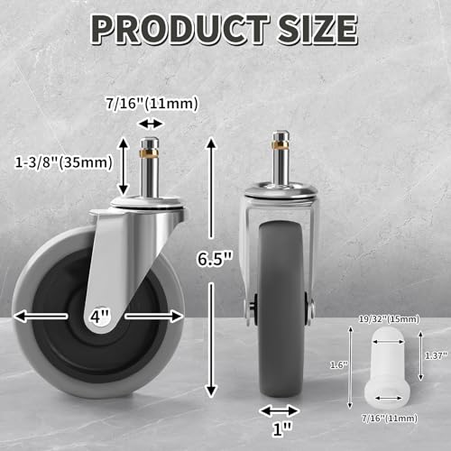 Besitu 4 Inches Stem Caster Wheels, 7/16-Inch Stem Diameter Swivel Casters Set of 4 Heavy Duty TPR Replacement Wheels for Utility Cart Rubbermaid Mop Bucket Shop Vac Weber Grills - style: 4 Inch