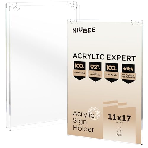 NIUBEE 11x17 Acrylic Wall Sign Holder Vertical 3 Packs - size: Vertical 3 Pack 11" x 17"