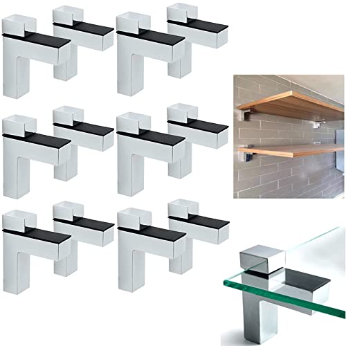 AWEN 12pcs Solid Metal Adjustable Wood/Glass Shelf Bracket Wall Mount, Shelf Holders，3-28mm Thick Adjustable Shelf Bracket, 25lbs Load，Polished Chrome - size: Polished Chrome-12PCS