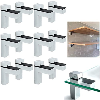 AWEN 12pcs Solid Metal Adjustable Wood/Glass Shelf Bracket Wall Mount, Shelf Holders，3-28mm Thick Adjustable Shelf Bracket, 25lbs Load，Polished Chrome - size: Polished Chrome-12PCS