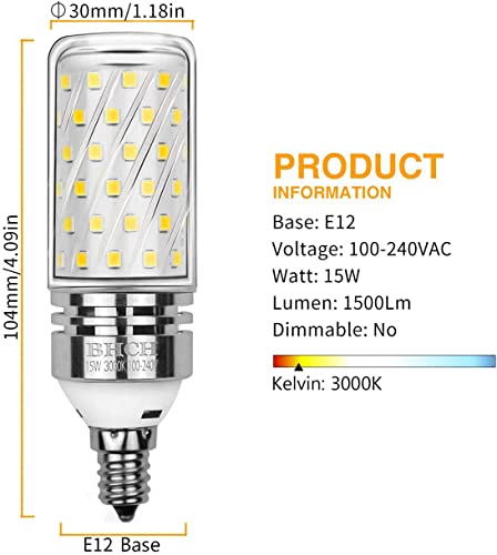 E12 LED Corn Bulbs, 15W, 3000K Warm White, 1500LM, Small Edison Screw Bulbs, 120W Incandescent Equivalent, Pack of 4 - color: E12 Warm White