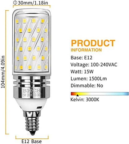 E12 LED Corn Bulbs, 15W, 3000K Warm White, 1500LM, Small Edison Screw Bulbs, 120W Incandescent Equivalent, Pack of 4 - color: E12 Warm White