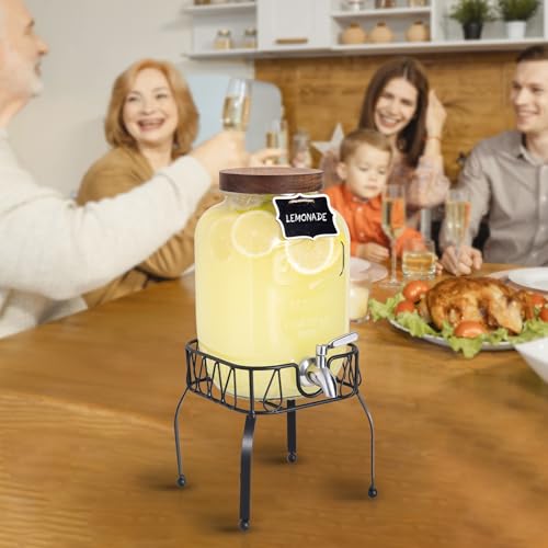Mustry 1 Gallon Glass Drink Dispenser for Parties with Stand & Acacia Lid - size: Single, with Stand