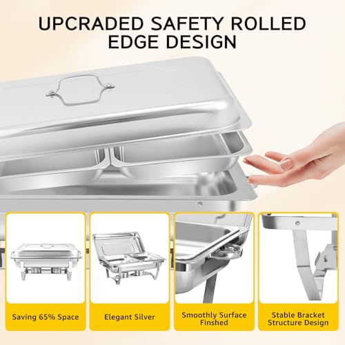 Chafing Dish for Buffet, 4 Pack 9QT Stainless Steel Chafing Servers Food Warmer Set with 8 Half Size Food Pan for Kitchen Party Banquet Dining, Silver - size: 4 Pack Silver