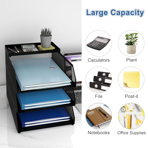 Natwind 3-Tier Stackable Metal Mesh Desk Paper Tray Organizer,Black - color: Black, size: 3 tier