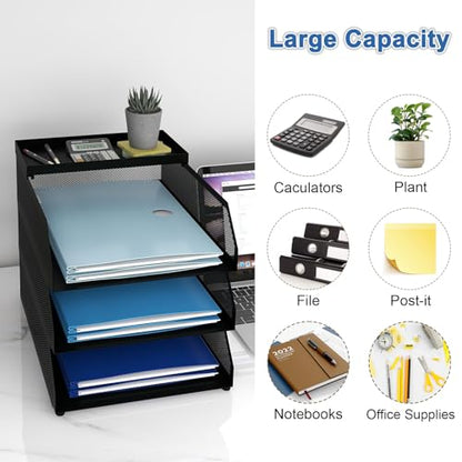 Natwind 3-Tier Stackable Metal Mesh Desk Paper Tray Organizer,Black - color: Black, size: 3 tier