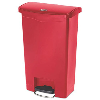 Rubbermaid Commercial Products Streamline Slim Step-On Plastic Trash Can, 13 Gallon, Red, Hands-Free Garbage Can for Medical Waste in Hospitals/Lab/Emergency/Patient Rooms - color: Red, size: 13 Gallon, style: Plastic Front Step Step-On