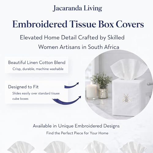 Jacaranda Living Square Tissue Box Cover, Linen/Cotton Fabric Tissue Holder, Decorative Cloth Tissue Cube Cover, Nature Designs Napoleon Bee Wreath (Blue) - color: Napoleon Bee Wreath (Blue)