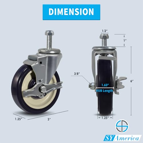 SY America 5" Shopping Cart Replacement Wheels,Stem Casters Swivel Casters Set of 4 Heavy Duty Castors,Load Capacity 1400 lbs (Navy&Beige) - color: Navy&Beige, size: 4 Brake