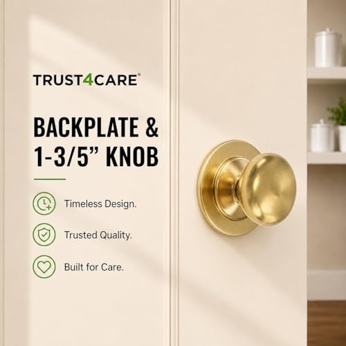 trust4care 4-Pack 2.3" Brushed Gold Backplates of Bifold Closet Door Knob - color: Brushed Brass, size: Set of 4