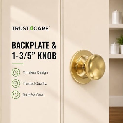 trust4care 4-Pack 2.3" Brushed Gold Backplates of Bifold Closet Door Knob - color: Brushed Brass, size: Set of 4