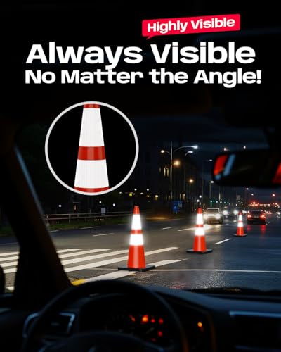 BATTIFE 28 Inch Traffic Safety Cones Orange with Weighted Base 6 Pcs 5.5LB