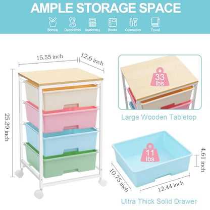 SYKIARIOL Rolling Cart with Drawers, 4-Drawer Utility Cart, Rainbow - color: Rainbow