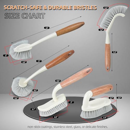 5-Pack Heavy Duty Scrub Brushes Set with Wooden Handles