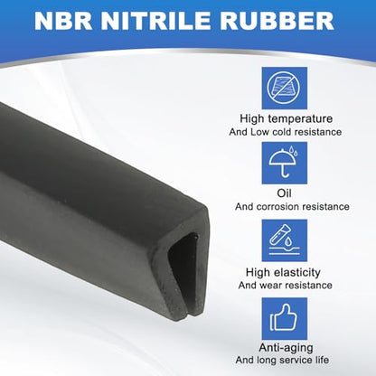 PATIKIL 1/8" Rubber Edge Trim, 6.6 ft Flexible U Channel Flat Bottom - size: 6.6ft x 0.1" x 0.2" x 0.4"