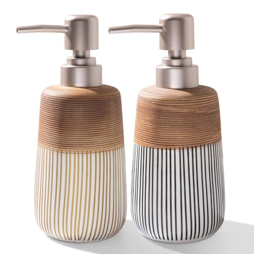 2 Pcs Ceramic Soap Dispenser Set, 16 Oz Refillable Liquid Soap Dispensers with Embossed Texture for Bathroom Countertop and Kitchen Sink, Hand Soap, Dish Soap & Lotion Bottles, Modern Home Decor - size: 2 Pcs x 16Oz Soap Dispenser