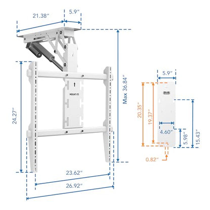 Mount-It! White Electric Ceiling TV Mount – Retractable Motorized Flip Down TV Mount for 50’’-90’’ Screens, Space-Saving Folding Design, RF Remote, VESA Compatible - color: White