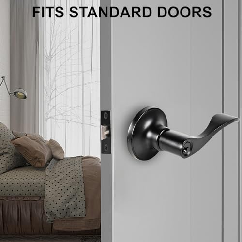 High-Security Stainless Steel Door Lever with Lock and Key(Black) - color: 8300-Black