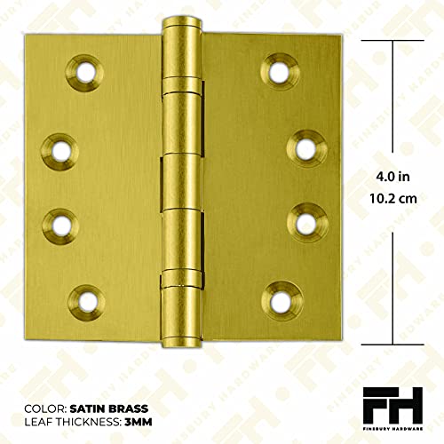 Heavy Duty Door Hinge Matte Brass Ball Bearing 4x4 Inch Heavy Duty with Decorative Screw-on Tips Included - Set of 24 Solid Brass Hinges (Satin Brass) - color: Satin Brass