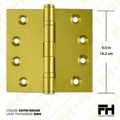 Heavy Duty Door Hinge Matte Brass Ball Bearing 4x4 Inch Heavy Duty - Set of 24 Solid Brass Hinges (Satin Brass) - color: Satin Brass