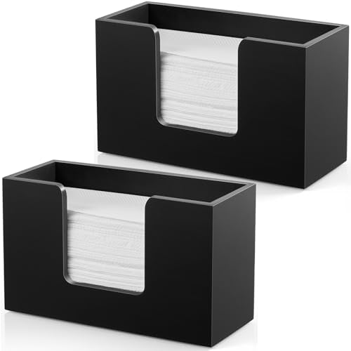 2-Pack Paper Towel Dispenser Countertop, Wooden Bathroom Paper Towel Holder, Black Napkin Holder for Kitchen, Countertop Multifold C-Fold, Z-Fold, Trifold Paper Hand Towel Dispenser for Toilet - color: 2 Pack-black, size: 11.02" x 4.65" x 6.57"