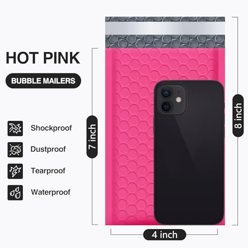 UCGOU Bubble Mailers 4x8" Hot Pink 100 Pack Usable Size 4x7" Shipping Bags - color: Hot Pink, size: 4x8" 100PC