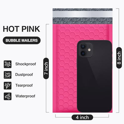 UCGOU Bubble Mailers 4x8" Hot Pink 100 Pack Usable Size 4x7" Shipping Bags - color: Hot Pink, size: 4x8" 100PC
