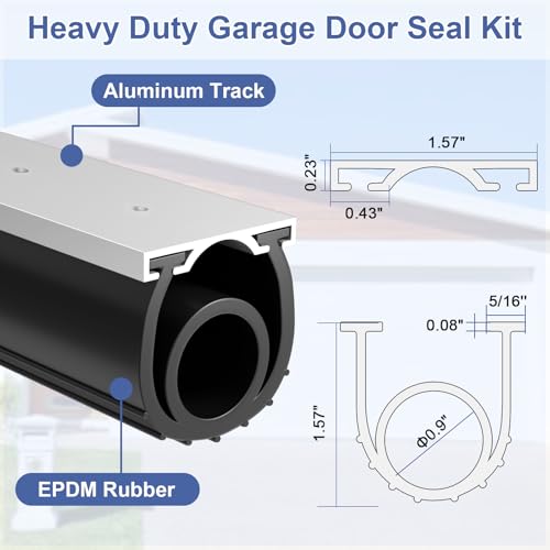 Premium Garage Door Bottom Seal - 20ft Weatherproof EPDM Rubber, Easy Install, Blocks Drafts/Rain/Rodents, Noise-Reducing & Energy Saving - color: with Track, size: 20 Feet