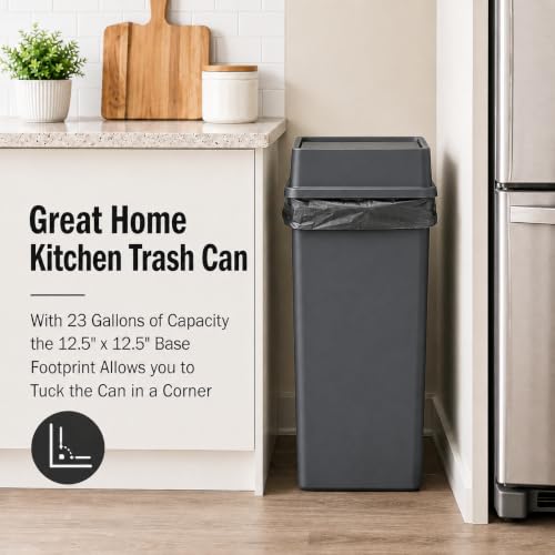 23 Gallon Gray Square Plastic Kitchen Trash Can with Drop Lid - color: Gray