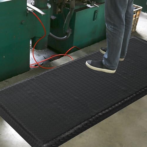 Nisorpa Anti Fatigue Mats Industrial 2' x 3' Ergonomic Standing Mat 15/16" Extra Thick Heavy Duty Commercial Diamond Plate Shop Floor Mat Support for Leg & Back Pain, Black - size: 2' x 3'