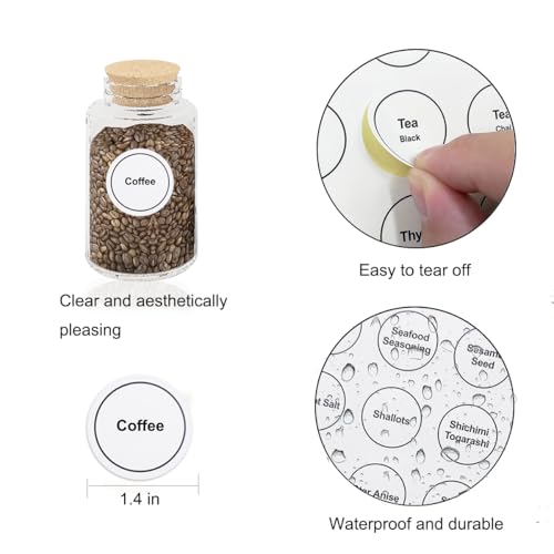 Spice Labels, 432Pcs Spice Labels Stickers 1.4in Waterproof Adhesive Round Preprinted Spice with Blank Label White Tear Resistant Sticker for Kitchen Jars Caps Food Containers Organizers (White) - color: White