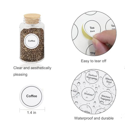 Spice Labels, 432Pcs Spice Labels Stickers 1.4in Waterproof Adhesive Round Preprinted Spice with Blank Label White Tear Resistant Sticker for Kitchen Jars Caps Food Containers Organizers (White) - color: White
