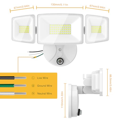 Onforu Dusk to Dawn Outdoor Lighting,60W 6000LM Flood Lights Outdoor,Security Lights Wired with Remote,IP65 Waterproof Led Outdoor Light,3 Adjustable Heads Photocell Light for Garage Patio Yard,White