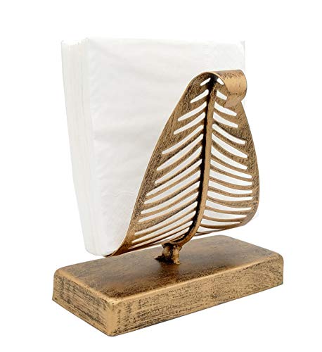 OwlGift Freestanding Modern Napkin Holder with Leaf Design, Tabletop Tissue Dispenser, Countertop Napkin Storage Organizer – Bronze - color: Bronze