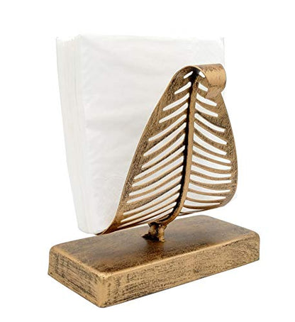 OwlGift Freestanding Modern Napkin Holder with Leaf Design, Tabletop Tissue Dispenser, Countertop Napkin Storage Organizer – Bronze - color: Bronze
