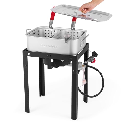 OuterMust 58,000 BTU Outdoor Fish Fryer with Baskets and Lid, 18 Qt. Propane Deep Fryer and 2 Inner Baskets, Ideal for Frying Fish, Chicken Wings, French Fries - size: 18 Qt. with Baskets and Lid