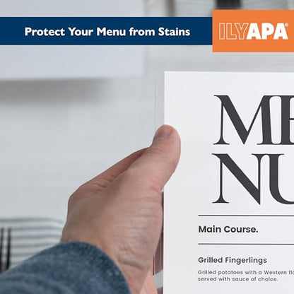 Ilyapa Restaurant Menu Covers 11 x 17 Inch - 30 Pack, Single Page, 2 View Clear Menu Holder Sleeves, Durable PVC Sheet Protector to Cover Inserts - color: Clear, size: 11 x 17