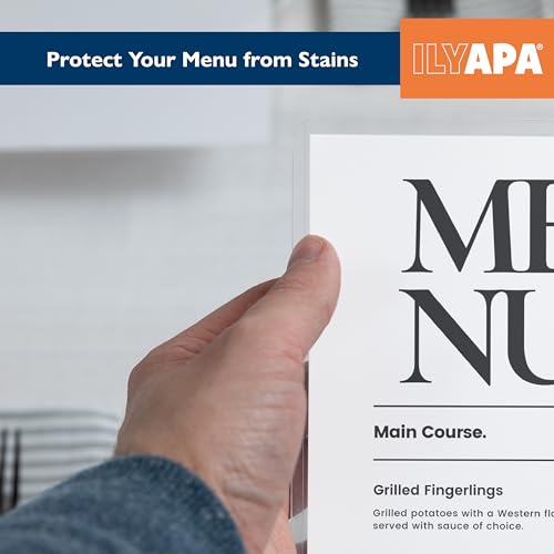 Ilyapa Restaurant Menu Covers 11 x 17 Inch - 30 Pack, Single Page, 2 View Clear Menu Holder Sleeves, Durable PVC Sheet Protector to Cover Inserts - color: Clear, size: 11 x 17